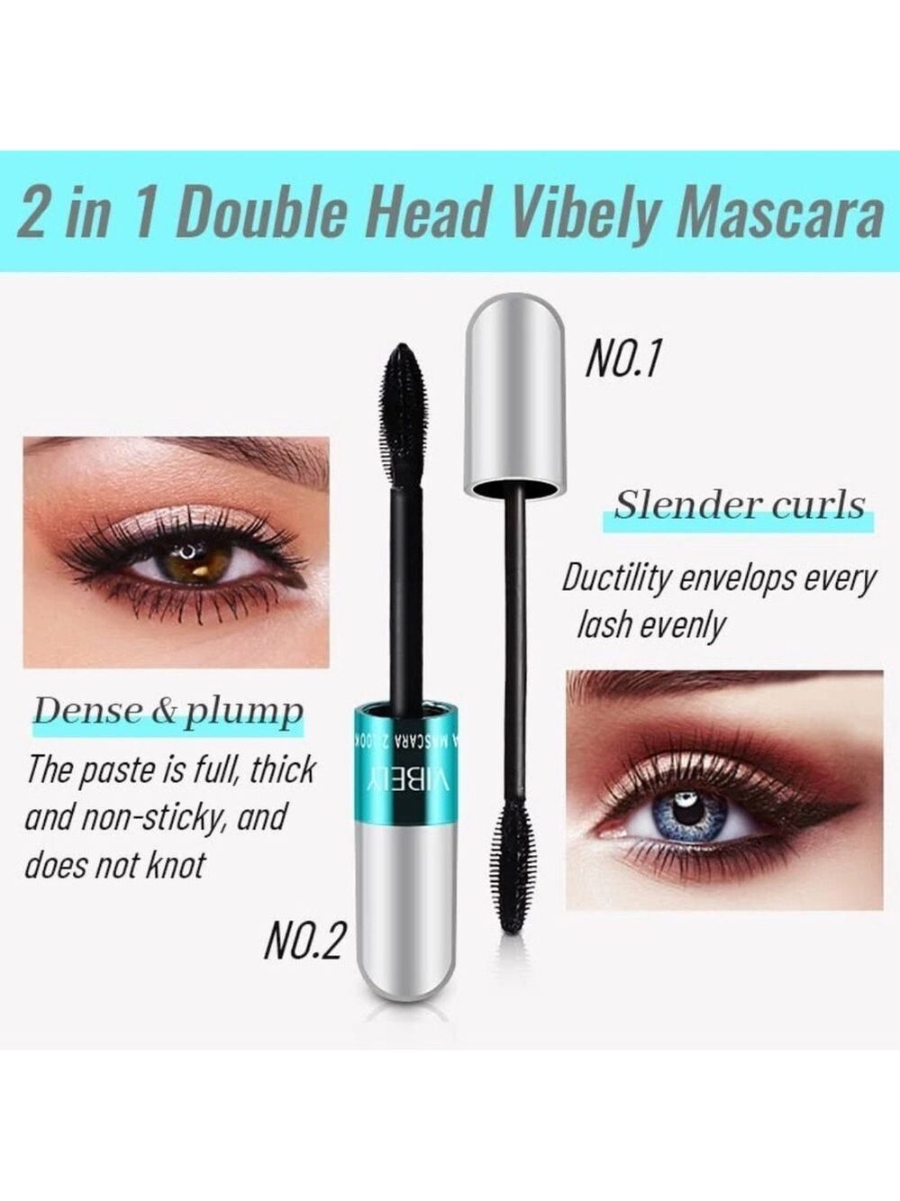 New Lash Cosmetics Vibely 4D Mascara w/ Dual Brushes For Long, Voluminous Lashes - Picture 3 of 15